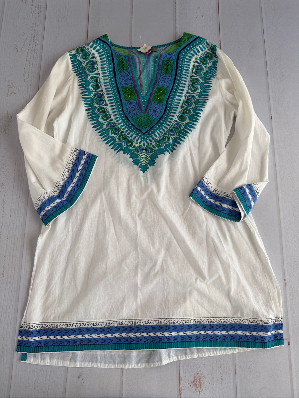 Peppermint Bay Cotton Embroidered Tunic Cover Up Dress Boho Large L - Picture 6 of 6